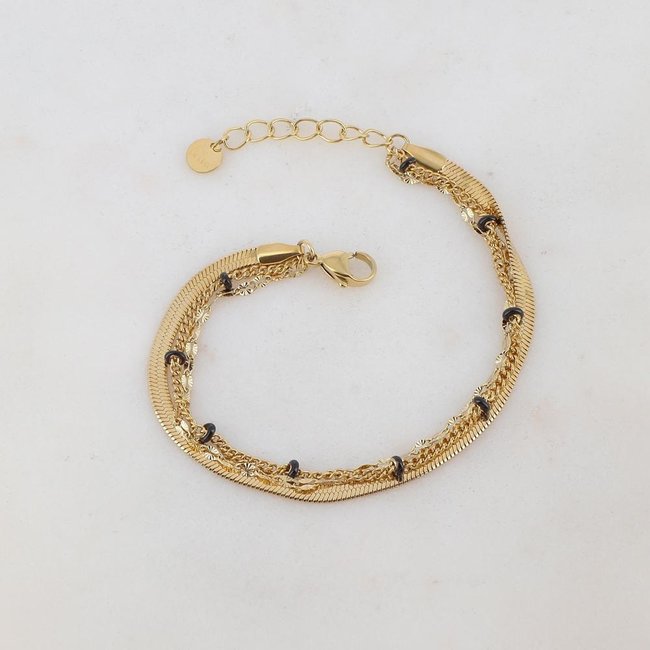 Ikita  Goud armband stainless steel schakels en zwarte strass