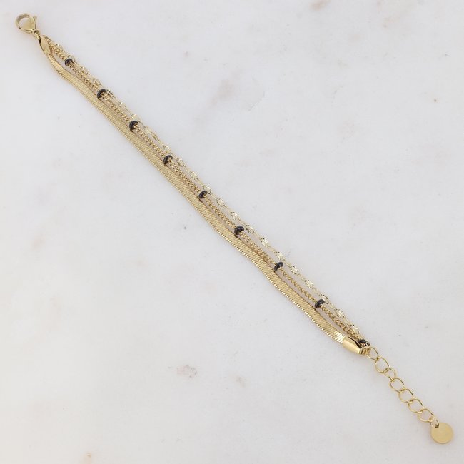 Ikita  Goud armband stainless steel schakels en zwarte strass