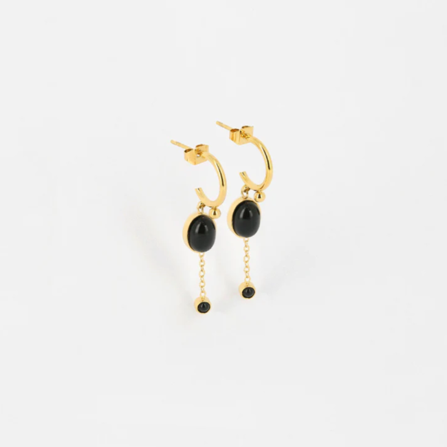 ZAG  Bijoux Goud oorbellen met ovaal onyx zwarte steen