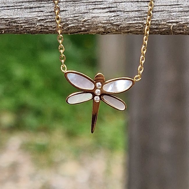 ZAG  Bijoux Goud stainless steel ketting met libelle