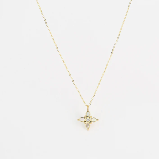 ZAG  Bijoux Stainless steel goud ketting met bloem parelmoer