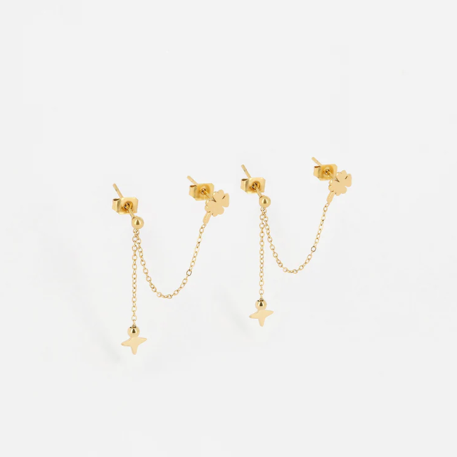 ZAG  Bijoux Goud oorbellen met ketting en klaver