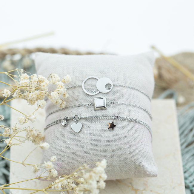 Stainless steel dubbele armband met steentje hart en ster