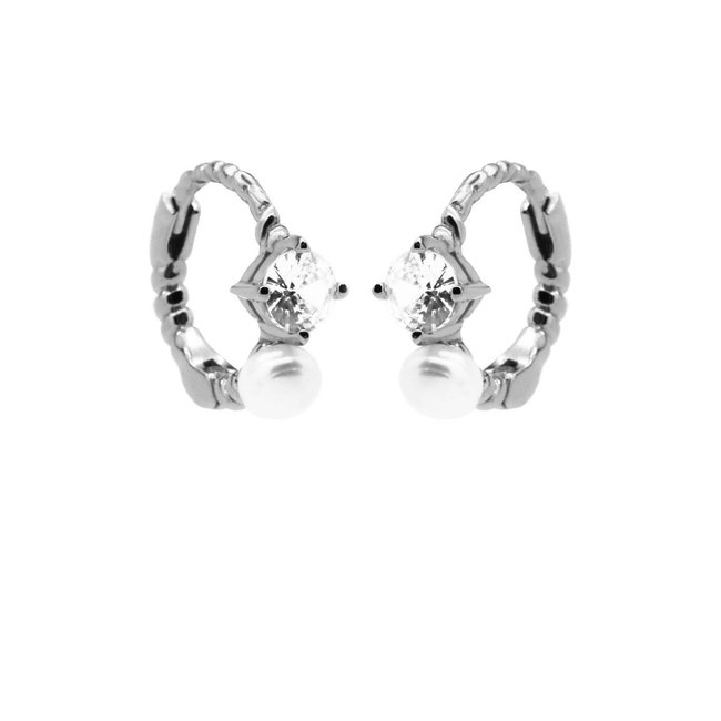 KARMA Echt zilver oorringen met parel en strass