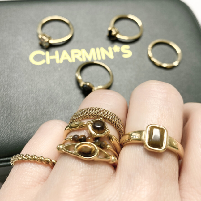 Goud stainless steel tijgeroog ring