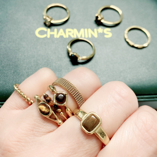 Goud stainless steel tijgeroog ring