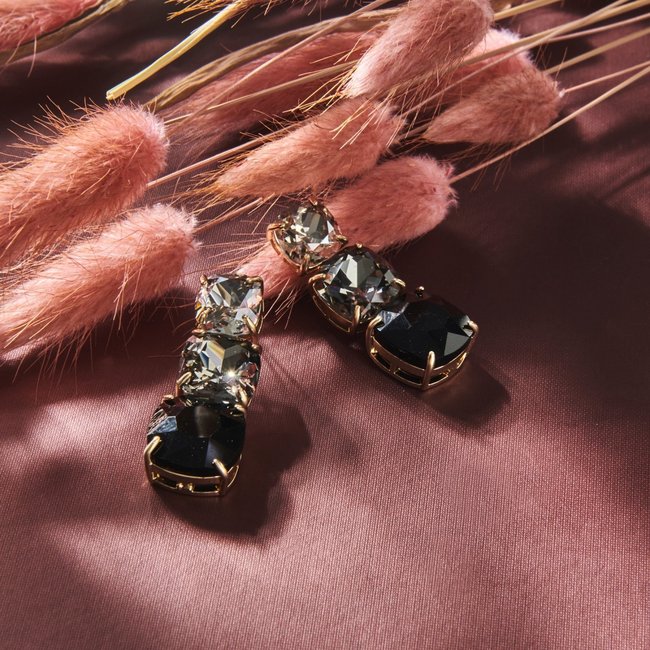 Chique zwarte crystal vierkante oorbellen