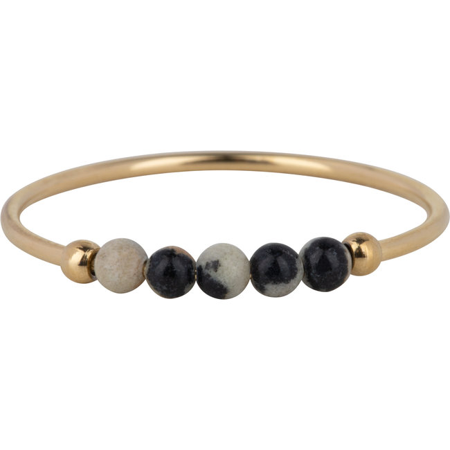 Goud stainless steel ring met zwarte stenen