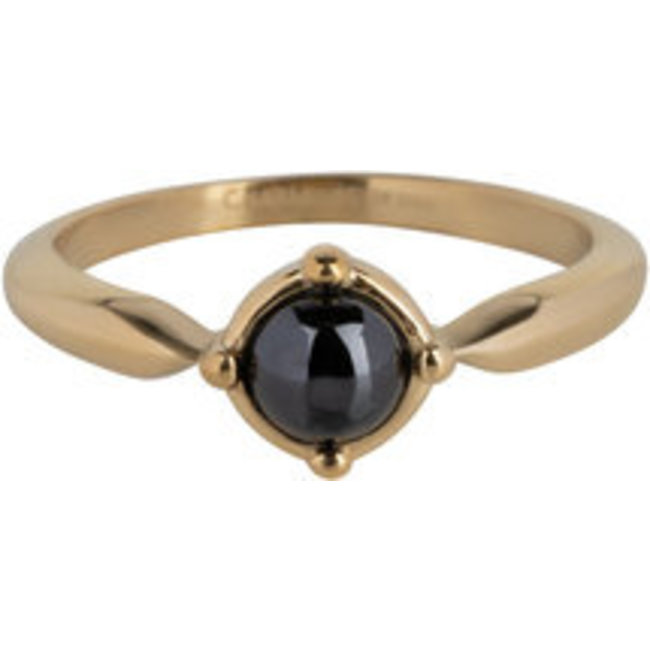 Goud stainless steel ring met zwarte stenen