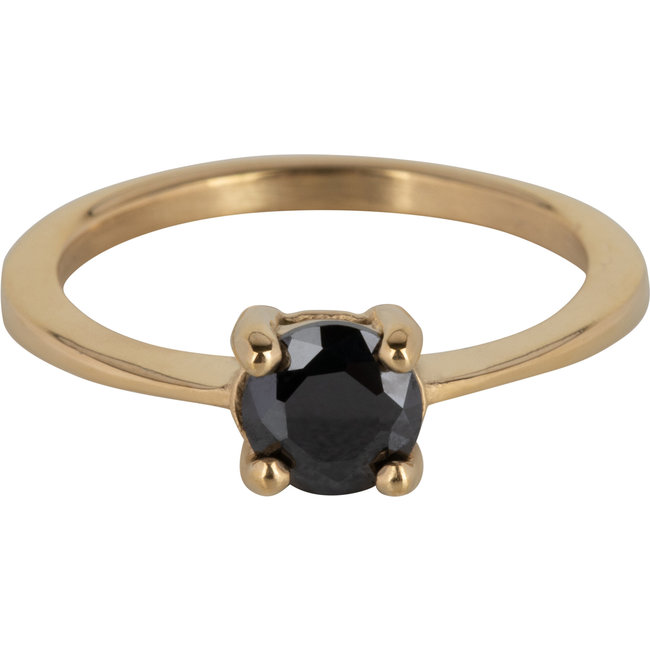 Goud stainless steel ring met zwarte stenen