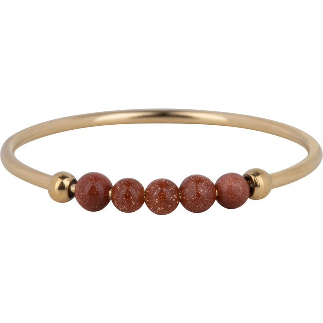 Goud stainless steel ring met zwarte stenen