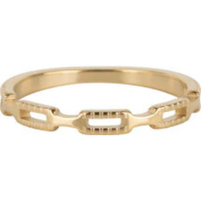 Goud stainless steel ring met zwarte stenen