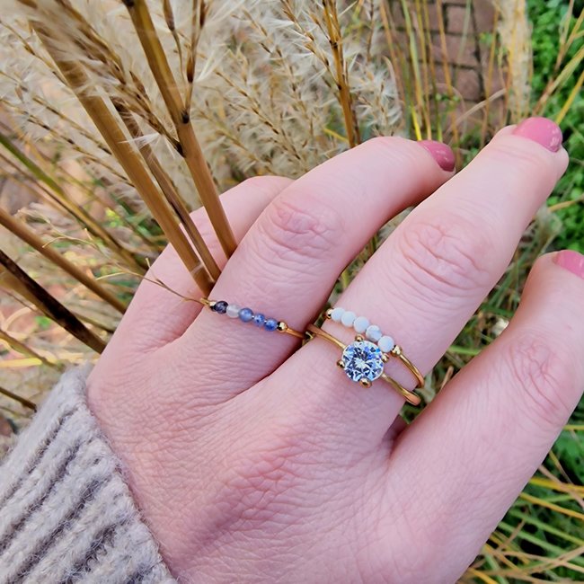 Goud stainless steel ring met swarovski steen
