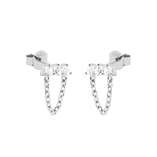 Zirconia oorbellen met chain ketting zilver