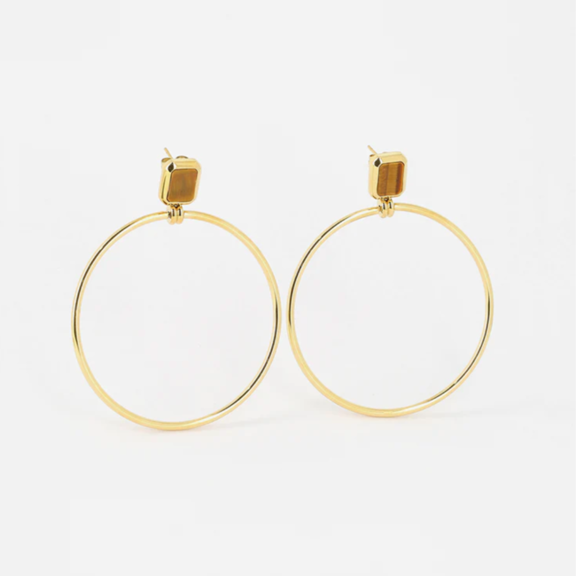 ZAG  Bijoux Grote oorringen met tijgeroog steen goud