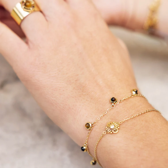 ZAG  Bijoux Goud tijgeroog of bloem armband