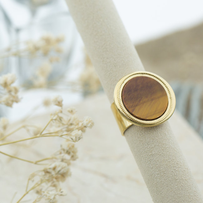 Goud grote tijgeroog ring stainless steel