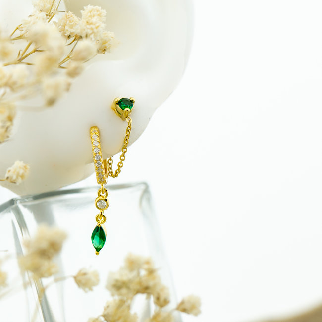 Emerald groene druppel vintage oorbellen goldplated