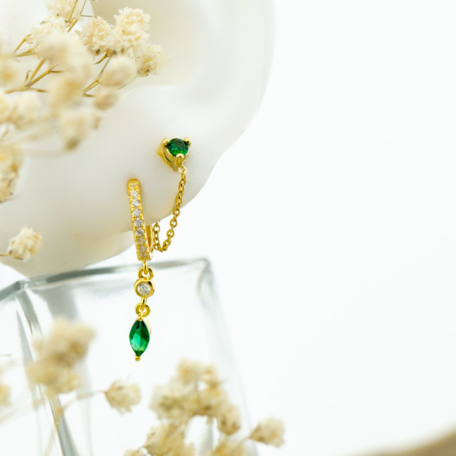KARMA Emerald groene druppel vintage oorbellen goldplated