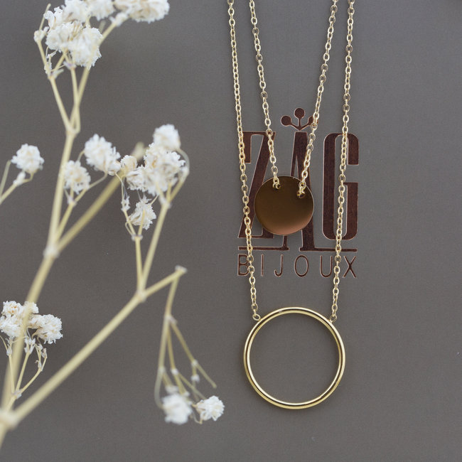 ZAG  Bijoux Dubbele ketting met cirkel en dicht rondje