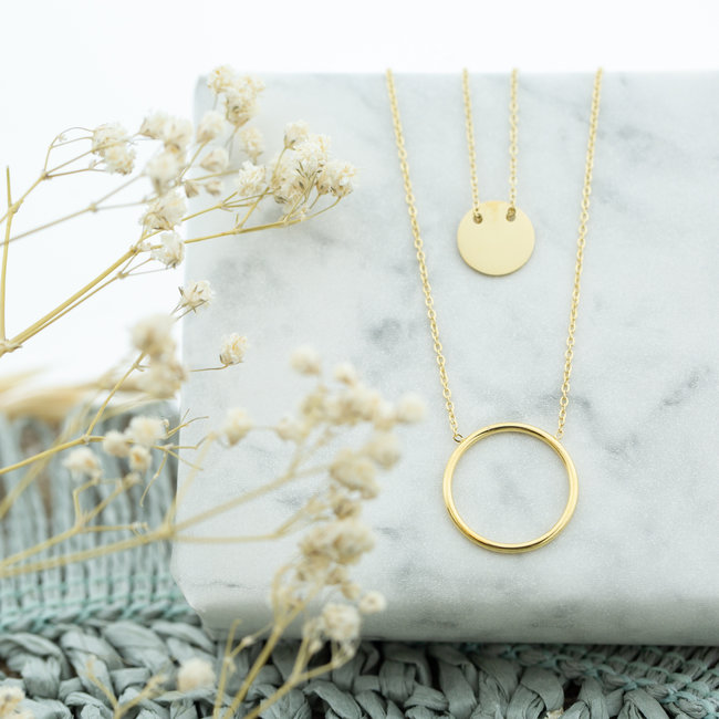 ZAG  Bijoux Dubbele ketting met cirkel en dicht rondje