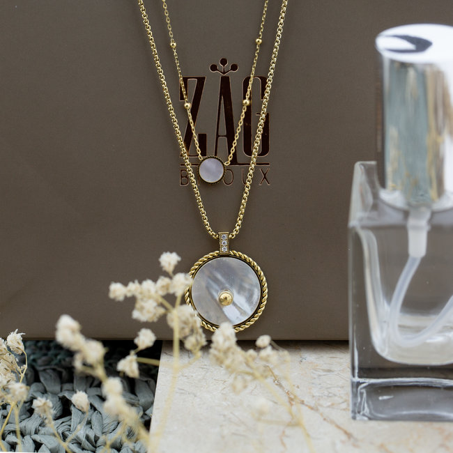 Gouden kettingen met  parelmoer ronde hanger