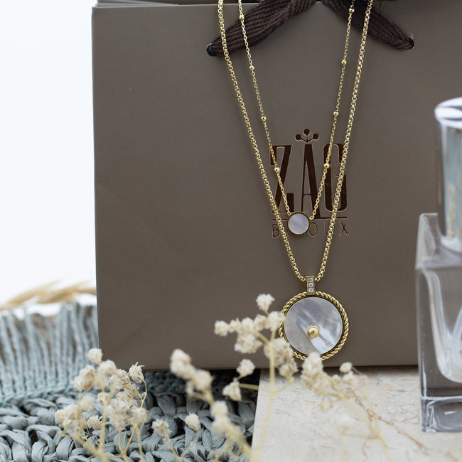 ZAG  Bijoux Gouden kettingen met  parelmoer ronde hanger