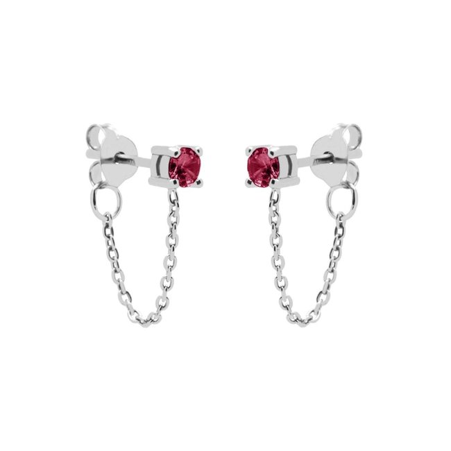 Fuchsia roze echt zilver oorbellen