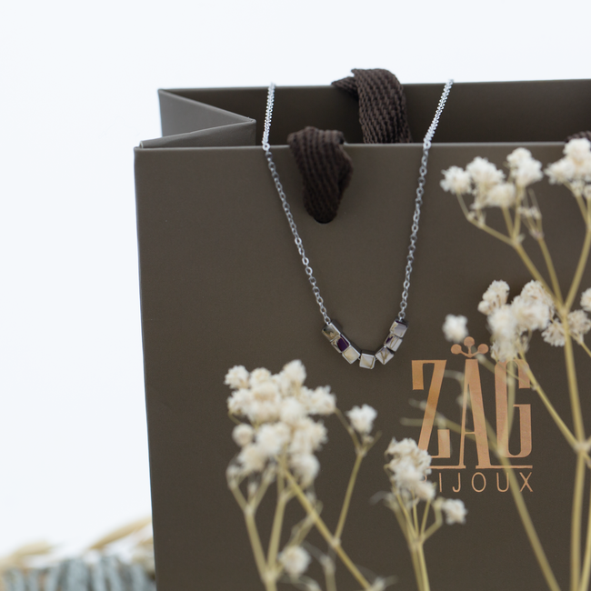 ZAG  Bijoux ketting zilver blokjes