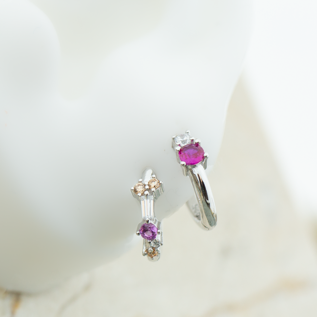 Echt zilver creolen met roze zirconia