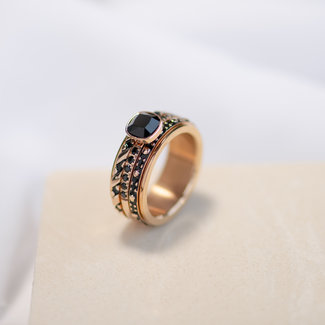IXXXI Complete smalle ring goud en zwarte steen