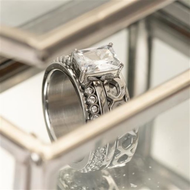 Complete ring combinatie zilver rechthoek steen