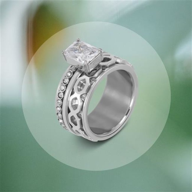 Complete ring combinatie zilver rechthoek steen