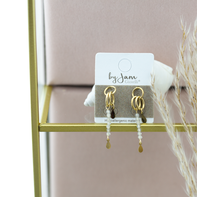Goud stainless steel labradoriet oorbellen