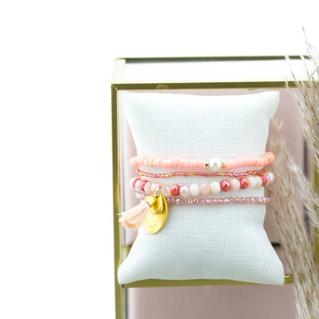 Biba Nude roze armbandjes met kwast en parel