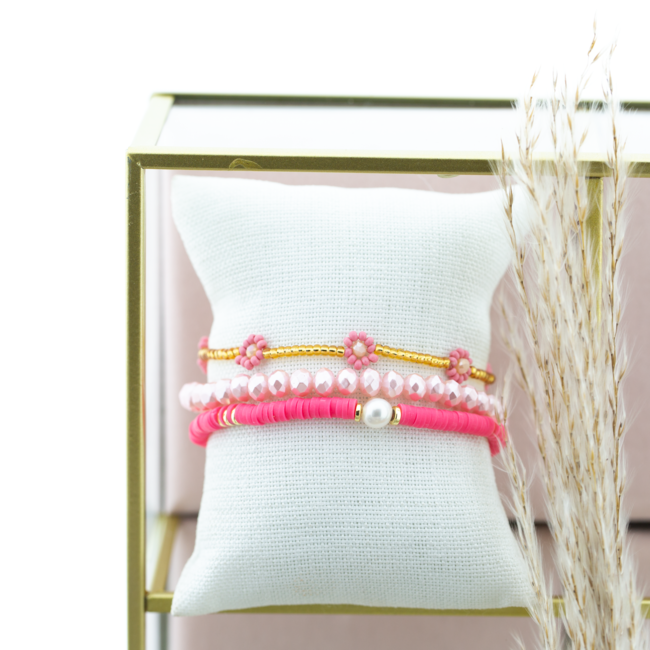 Biba Roze bloemen armbandjes set