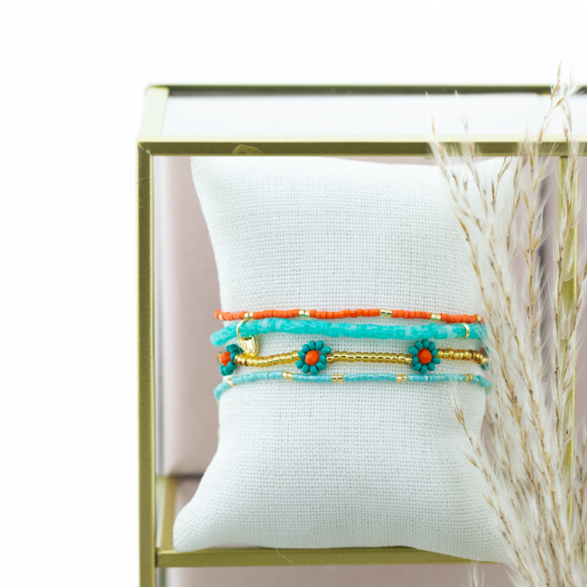 Biba Kralen armbandjes in oranje turquoise combinatie