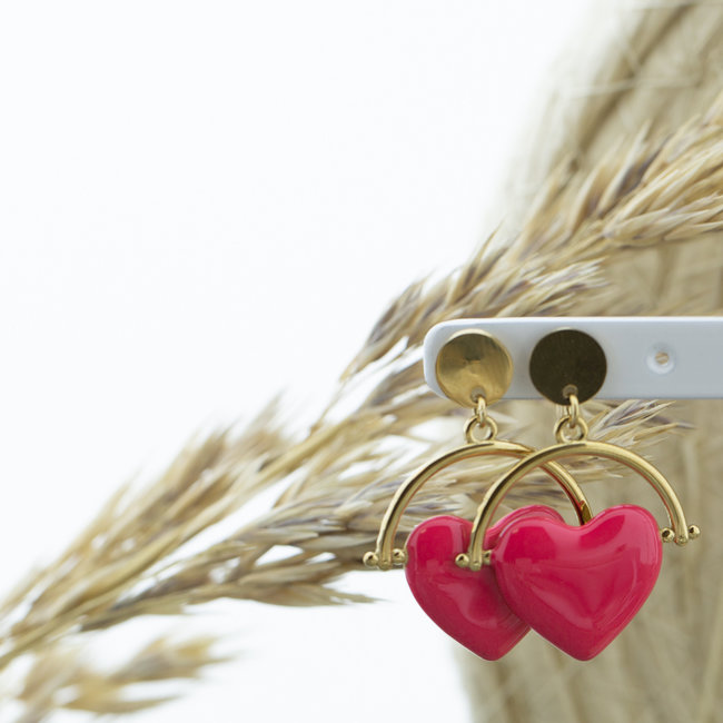 Goud roze hart oorbellen