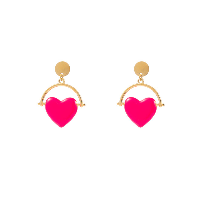 Goud roze hart oorbellen