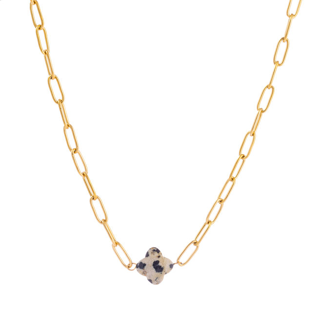 Day & Eve  Goud ketting met natuursteen klaver