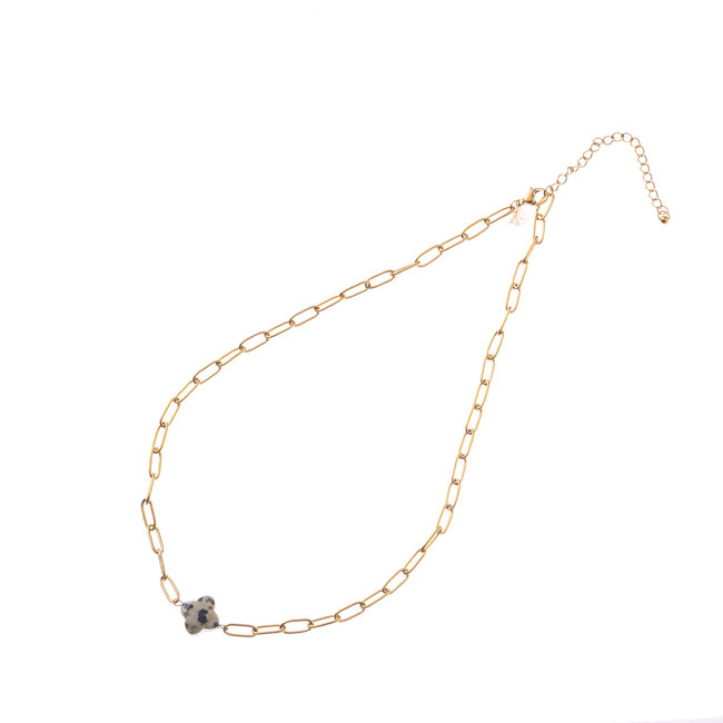 Day & Eve  Goud ketting met natuursteen klaver