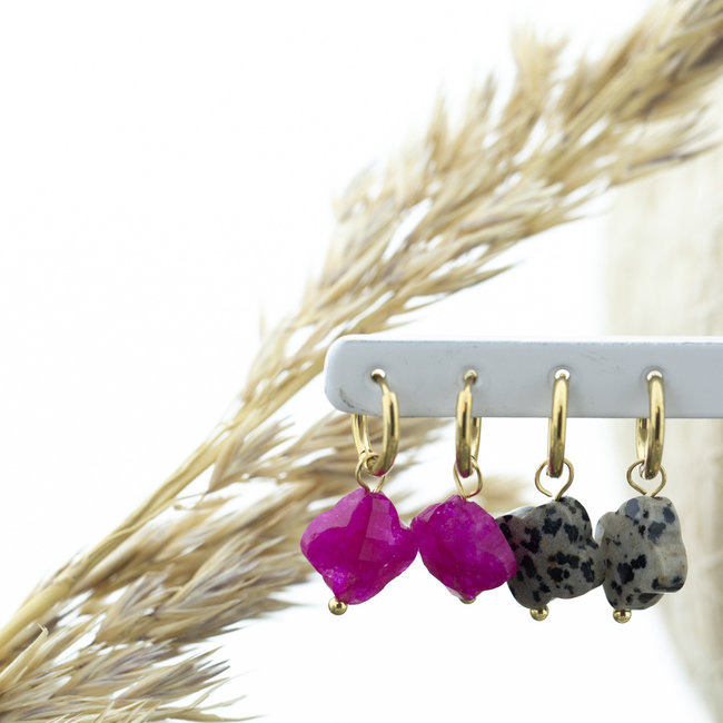 Day & Eve  Goud oorbellen met natuursteen klaver