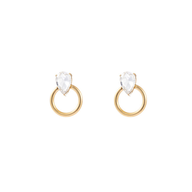 Goud crystal oorbel creolen met ketting of druppel