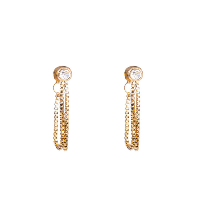 Goud crystal oorbel creolen met ketting of druppel