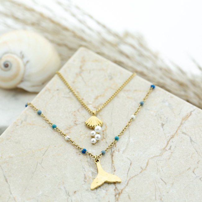 Day & Eve  Goud ketting met schelp of walvisstaart