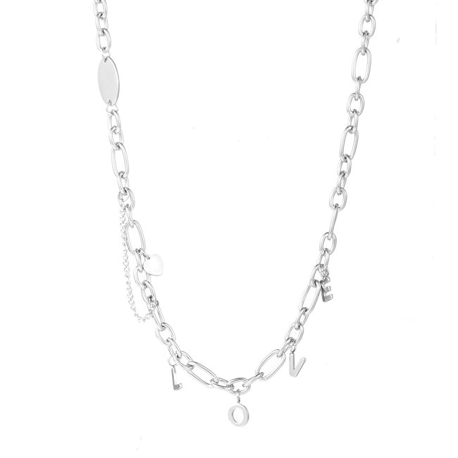 Day & Eve  Zilver schakel ketting met tekst love