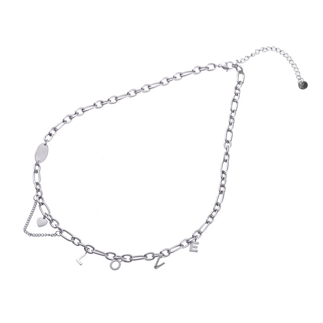 Day & Eve by Go Dutch Label Zilver schakel ketting met tekst love