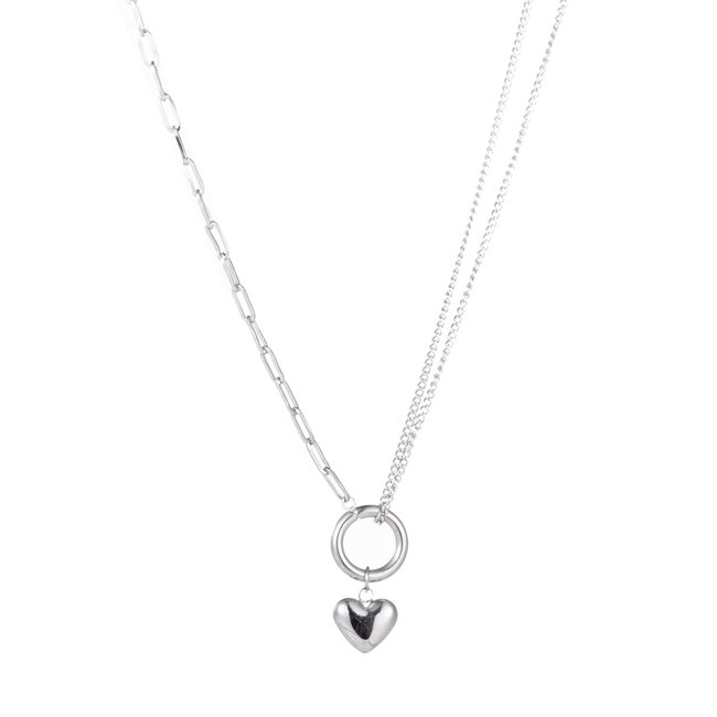 Zilver schakelketting met hart