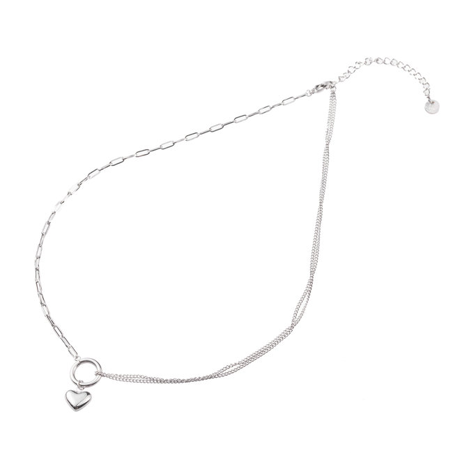 Day & Eve  Zilver schakelketting met hart