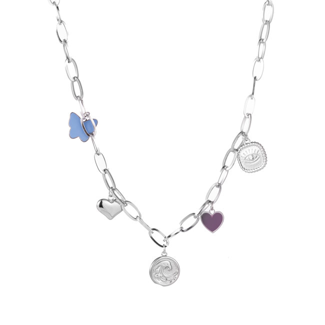 Day & Eve  Zilver schakel ketting met bedels